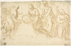 Jacob en Rachel bij de bron door Jacopo Palma il Giovane
