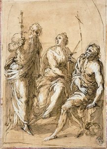 Heilige Justina van Padua op de Troon, met de Heiligen Jacobus de Mindere en Johannes de Doper