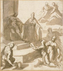 Studie voor Venetië die Eerbetoon en Geschenken ontvangt van Brescia, Udine, Padua en Verona, met Doge Francesco Venier die ze presenteert