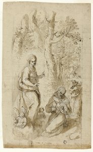 Visioen van Sint Franciscus van Assisi (recto); Sint Hiëronymus, visioen van Sint Franciscus, en twee kleine schetsen van Sint Franciscus met het Christuskind (verso)