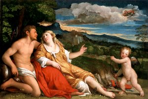 Mars, Venus en Cupido, 1520s door Jacopo Palma il Vecchio