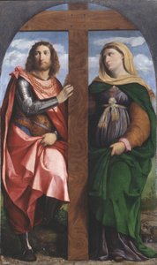 Verheffing van het Kruis. Heiligen Constantijn de Grote en Helena, 1520-1522 door Jacopo Palma il Vecchio the Elder