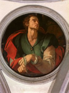 San Luca - Saint Luc - Peinture de Jacopo Carrucci dit il Pontormo (Pontorme) (1494-1556) 1527-1528 Diam 70 cm Florence, Kerk van Santa Felicita, Cappella Capponi ©UIG/Leemage door Jacopo Pontormo