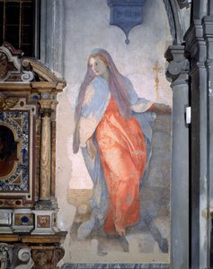 De Annunciatie, (detail) van de Maagd, c.1527 door Jacopo Pontormo