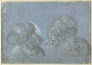 Twee hoofden van mannen met hoofddeksels door Jacopo Ripanda (attributed to)