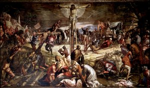 Kruisiging schilderij door Tintoretto (Jacopo Robusti) (1518-1594) 1565 Dim 536x1224 cm Venetië, Scuola di San Rocco door Jacopo Robusti Tintoretto