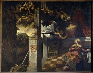 De Aankondiging. Schilderij van Jacopo Robusti genaamd Le Tintoret (Il Tintoretto) (1518-1594) door Jacopo Robusti Tintoretto