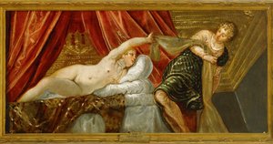 De kuisheid van Jozef - Jozef en Potifars vrouw ... (schilderij op doek) door Jacopo Robusti Tintoretto