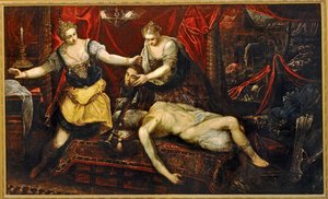 De dood van Holofernes ... (schilderij op doek) door Jacopo Robusti Tintoretto
