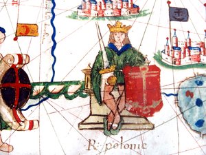 (detail) van de koning van Polen van een Renaissance kaart van Europa, Jacopo Russo (naar), 1528 door Jacopo Russo
