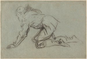Knielende man met een staf door Jacopo Tintoretto