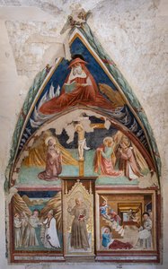 Verhalen van S. Bernardino en Heiligen, Kerk van St. Franciscus, Kapel van St. Bernardino van Siena door Jacopo Vincioli