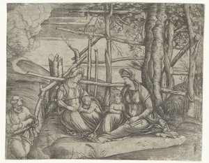 Heilige familie met Elisabeth en Johannes de Doper door Jacopo de
