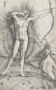 Apollo met boog en pijl op hemelse bol en Diana met hert, 1503-5 door Jacopo de Barbari