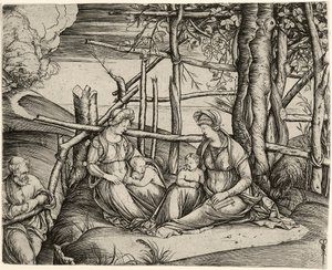 De Heilige Familie met de heilige Elisabeth en de jonge Johannes door Jacopo de Barbari