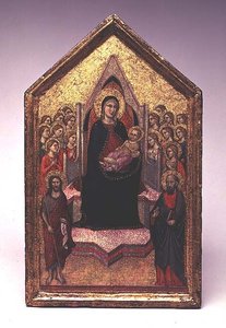 De Madonna en Kind met St. Johannes de Doper, St. Paulus en engelen door Jacopo del Casentino