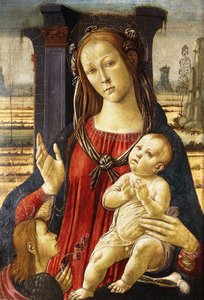 De Madonna en het kind met de jonge Johannes de Doper door Jacopo del Sellaio