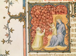 Jean de France (1340-1416) Hertog van Berry Biddend voor de Maagd en het Kind, uit Les Petites Heures de Duc de Berry, c.1385-90 door Jacquemart de Hesdin