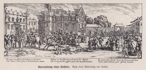 Vernietiging van een klooster tijdens de Dertigjarige Oorlog door Jacques (after) Callot