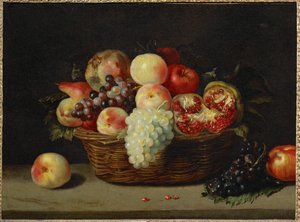 Panier de grenade, peches et raisins - Een mand met granaatappel, perziken en druiven ... door Jacques (attr. to) Linard