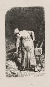 Vrouw die vlas verplettert door Jacques Adrien Lavieille