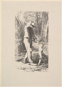 Houthakker maakt een bundel takken, 1853 door Jacques Adrien Lavieille