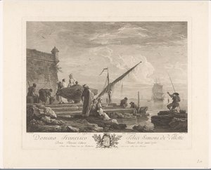 Figuren aan een rivieroever in de Levant