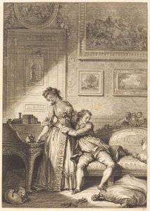 Een gierige vrouw, een galante oplichter door Jacques Aliamet and Antoine Jean Duclos after Jean Honoré Fragonard
