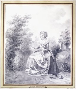 Portret van Elisabeth Louise Vigee-Lebrun die een Brief Leest in de Tuin (zwarte krijt) door Jacques Antoine Marie Lemoine