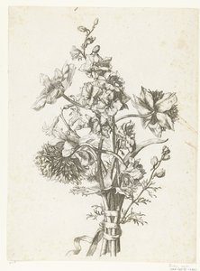 Boeket met anemonen, een hyacint en riddersporen door Jacques Bailly (I)