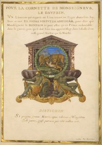 Wapenschild met een leeuw die een jachtluipaard aanvalt door Jacques Bailly