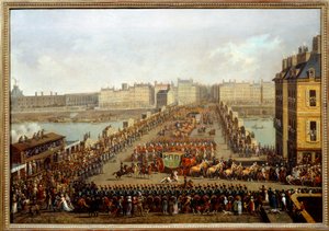 Oversteek van de nieuwe brug door de keizerlijke stoet voor de ceremonie van de heiliging van Napoleon I op 2 december door Jacques Bertaux