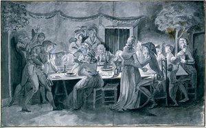 Bruiloftsmaal tijdens de Revolutie Tekening door Jacques Bertaux (1745-1818) Parijs. door Jacques Bertaux