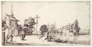 Een weg langs de rivier door Jacques Callot