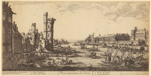 Gezicht op het Louvre, blad 1 uit de serie „De twee grote gezichten op Parijs” door Jacques Callot
