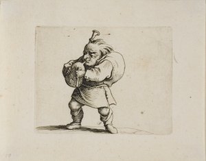 Doedelzakspeler, uit Varie Figure Gobbi door Jacques Callot