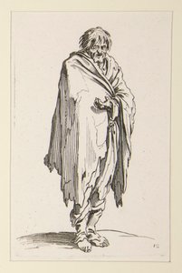 Bare-headed bedelaar met ongeschoeide voeten, uit De Bedelaars (Le mendiant a la tete decouverte et aux pieds nus)