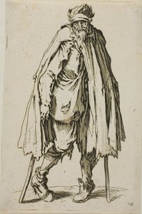 Bedelaar leunend op een stok, plaat negentien uit De Bedelaars door Jacques Callot