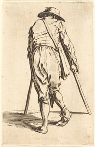 Bedelaar met krukken en hoed, achteraanzicht door Jacques Callot