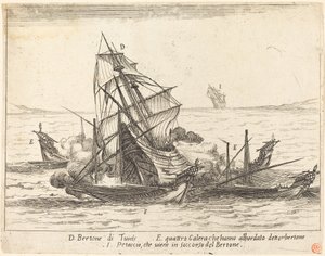 Aan boord van de Bertone, 1617 door Jacques Callot