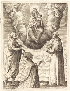 Bonifatius VIII met Heiligen Franciscus en Crispinus die de Maagd en het Kind Aanbidden