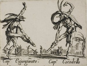 Kapitein Esgangarato - Kapitein Cocodrillo, plaat 14 van Balli di Sfessania door Jacques Callot