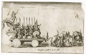 Strijd tegen de barrière: Intocht van Zijne Hoogheid Hertog Karel IV, voorstellende de zon ... (gravure) door Jacques Callot