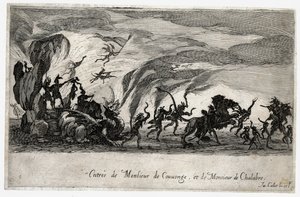 Combat a la barriere, de intocht van de Sieures de Couvonge en de Chalabre ... (gravure) door Jacques Callot