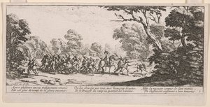 Découverte des malfaiteurs (Ontdekking van de misdadigers), illustratie uit Les Grandes misères de la guerre door Jacques Callot
