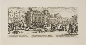 Vernietiging van een klooster, plaat zes uit De ellende van de oorlog door Jacques Callot