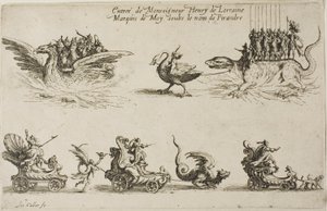 Intocht van Monseigneur Henry de Lorraine, Markies de Moy, onder de naam Pirandre, uit Het Gevecht bij de Barrière door Jacques Callot