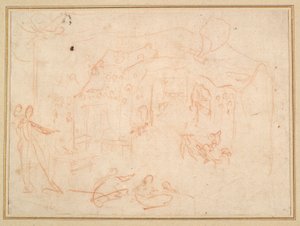 Figurenstudies (recto); Een toneelset (verso)