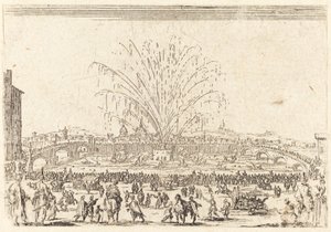 Vuurwerk op de Arno, Florence door Jacques Callot