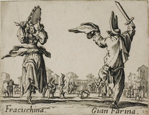 Fracischina - Gian Farina, plaat 17 van Balli di Sfessania door Jacques Callot